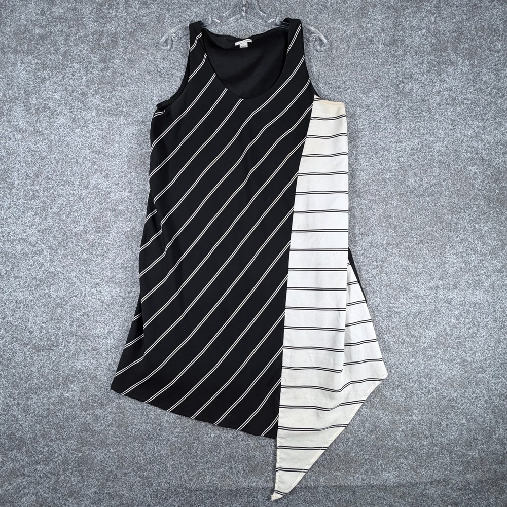 Halogen Tank Dress Womens Medium Black White Striped Handkerchief Hem Round Neck